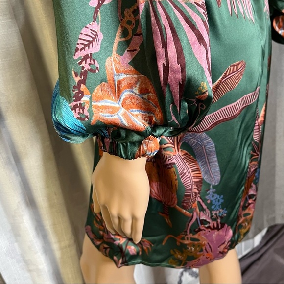 Caballero Floral Green Satin Dress - Picture 6 of 15